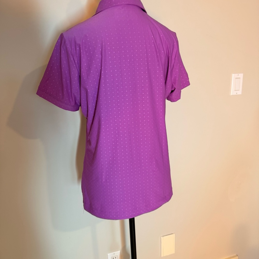 NIKE GOLF Purple Polka Dot Polo Shirt Top Athletic Golfcore Tenniscore Large - Picture 12 of 14